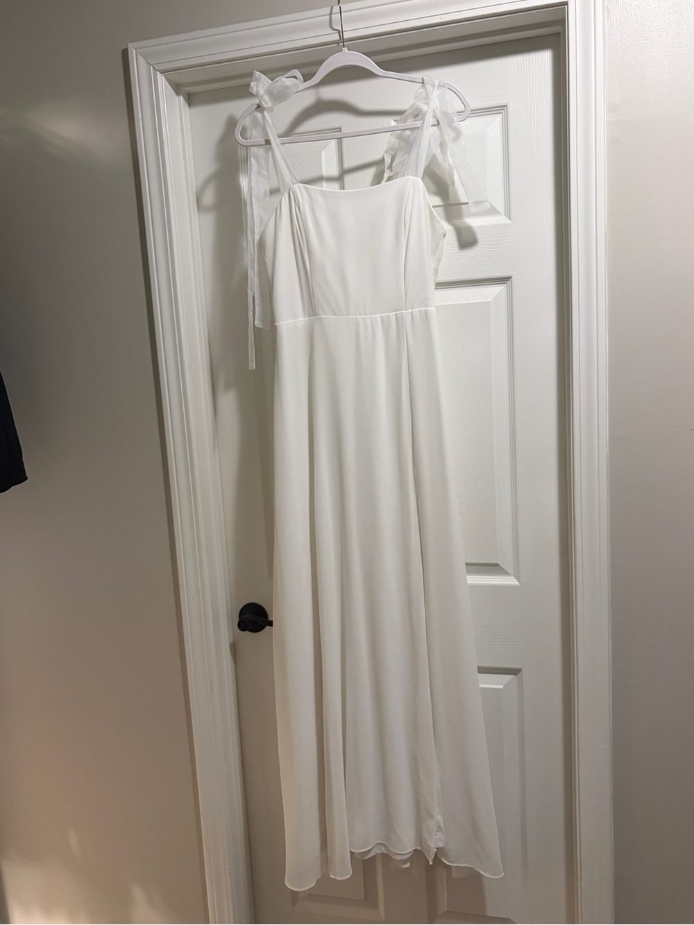 Lulu's White Tie-Shoulder Chiffon Maxi Dress